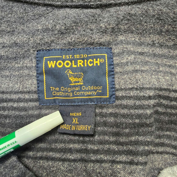 Woolrich Gray Black Striped Button Up Flannel Shirt Mens XL Long Sleeve Collared - Picture 6 of 6